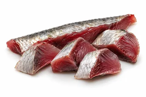Chunks and a strip of cut mullet bait