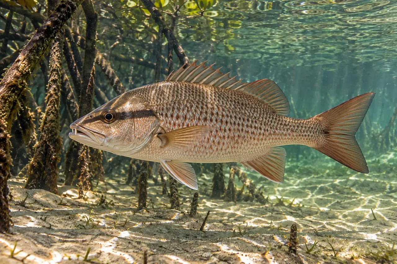 A gray (mangrove) snapper among mangrove roots
