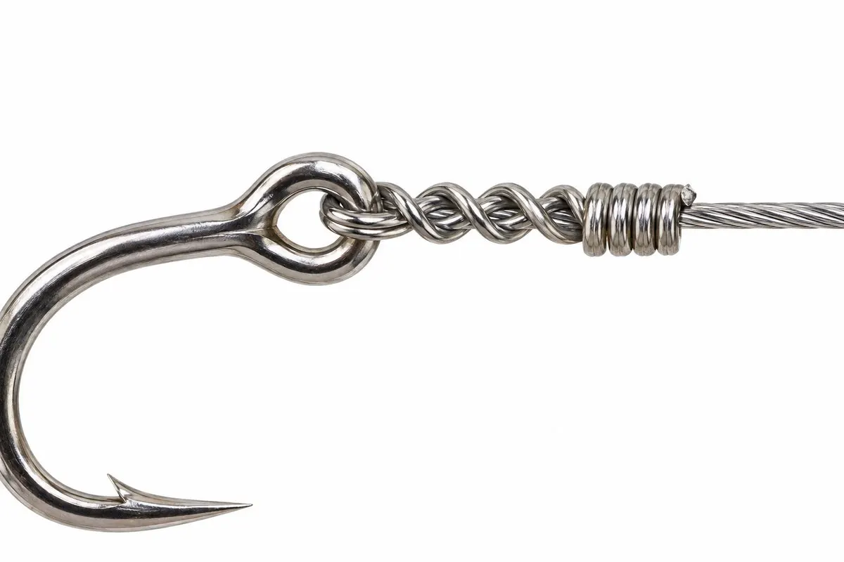 A haywire twist in single-strand wire at a hook eye