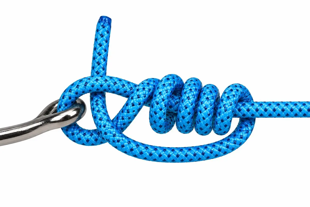 An improved clinch knot tied to a hook eye