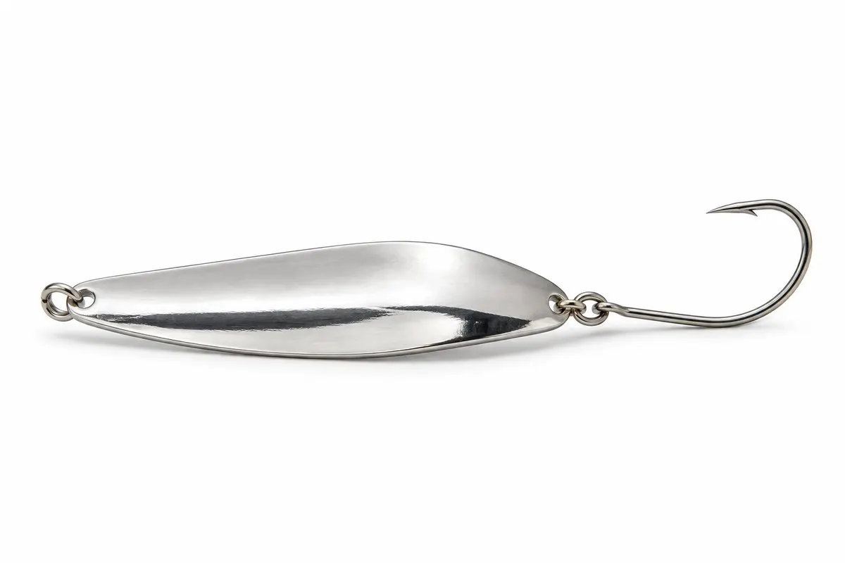 A silver casting spoon with a single hook